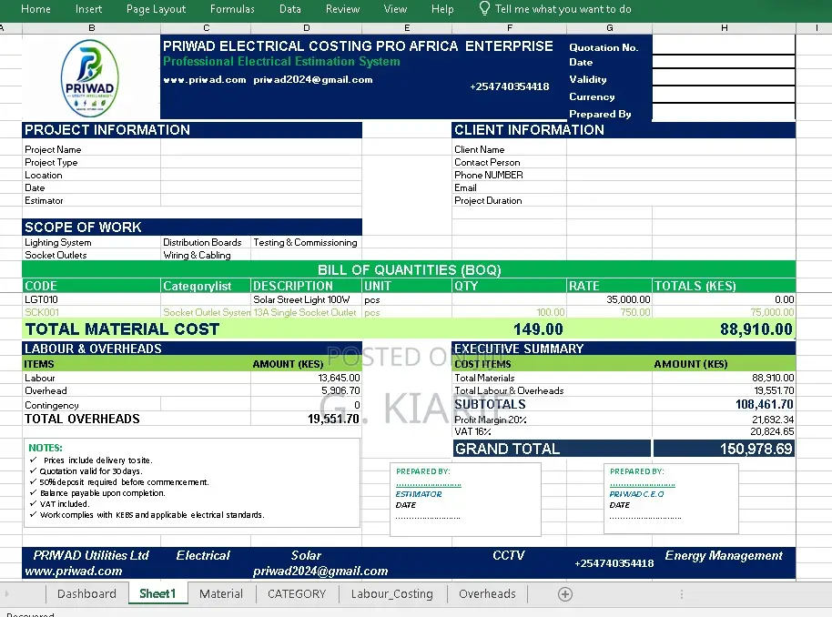Electrical, Solar, CCTV Installation Estimation and Quotation System