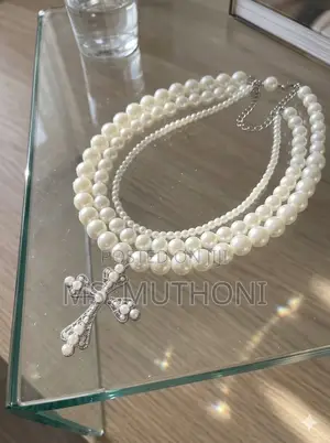 White Cross Pendants Multilayed Pearl Necklaces