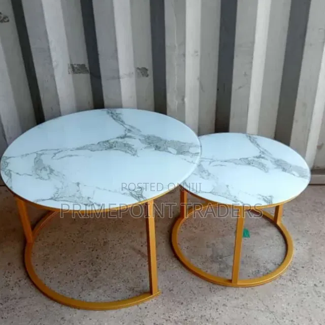 2 in 1 Coffee Table,Modern White Marble-Effect Nesting Table