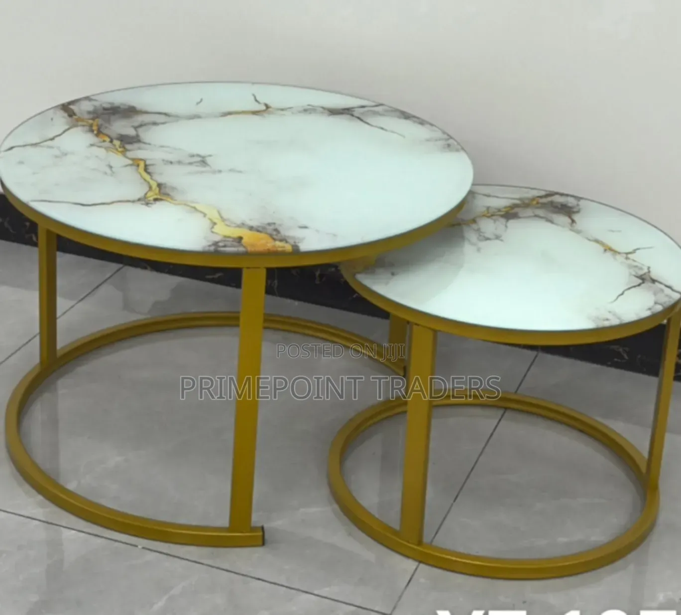 2 in 1 Coffee Table,Modern White Marble-Effect Nesting Table