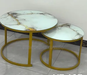 Coffee Table 2 in 1,,Luxury White Marble Glass-Effect Coffee Table