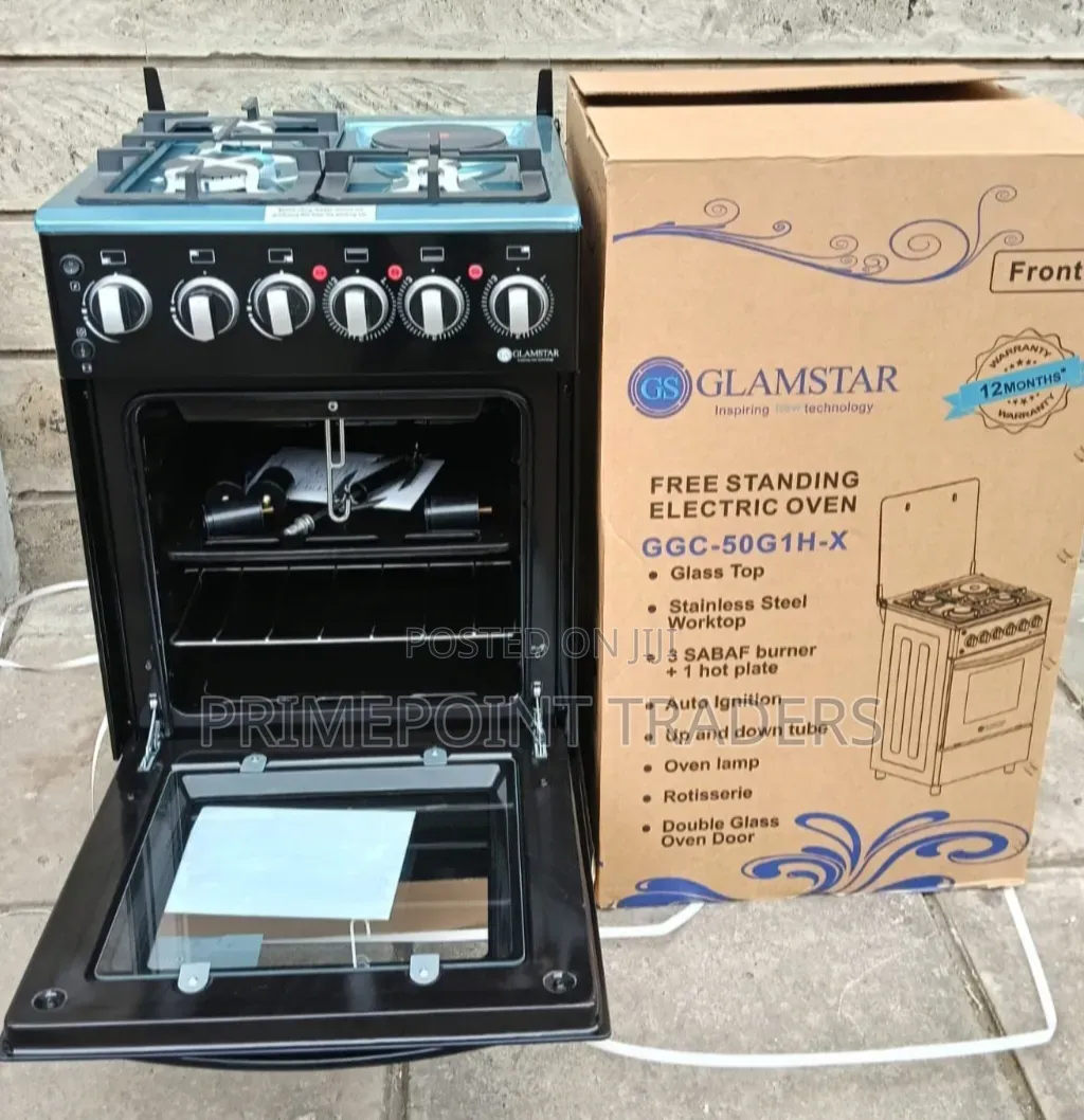 Glamstar Black 50×55 Standing Cooker – 3 Gas + 1 Electric 🔥