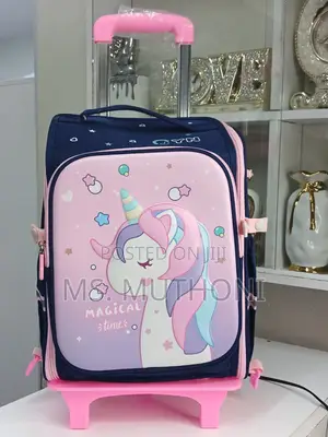 Bicolor (Pastel Pink /Blue) Unicorn Kids Trolley School Bag.