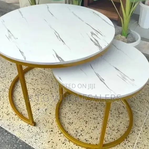 WHITE Nesting Coffee Table Marble Effect (MDF) @