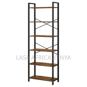 6-Tier Tall Rustic Steel Bookshelf for Living Room