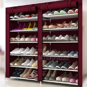 Maroon Double Column Shoe Rack With Canvas Cover