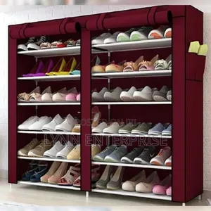 Maroon Double Column Shoe Rack With Canvas Cover