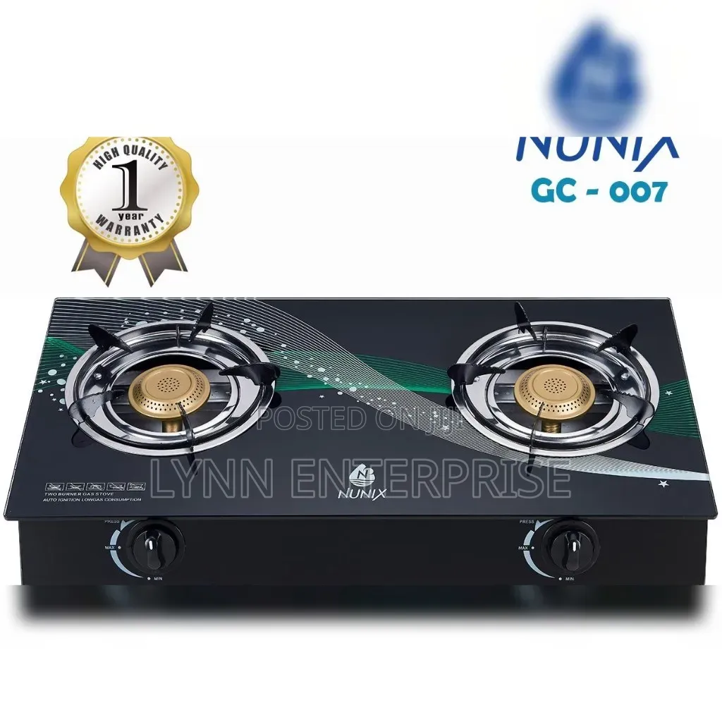 Nunix GC-007 Auto Ignation 2Burner Glass Top