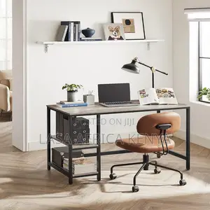LASA Modern Study Desk With Shelves - Greige - Black | LASA