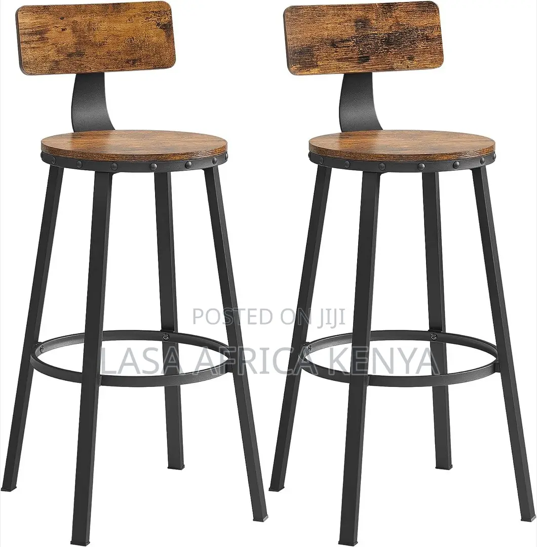 Set of 2 Rustic Counter-Height Bar Stools With Backrests