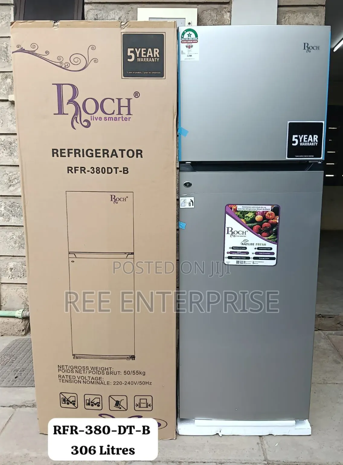 *Roch Double Door Door 306 Litres Refrigerator 2 Star Rating