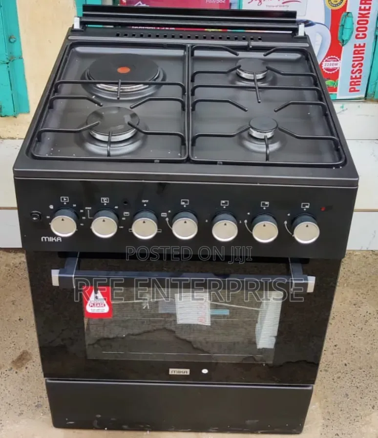 60*60 Black Mika 3gas + 1 Electric With Electric Oven Standing Cooker