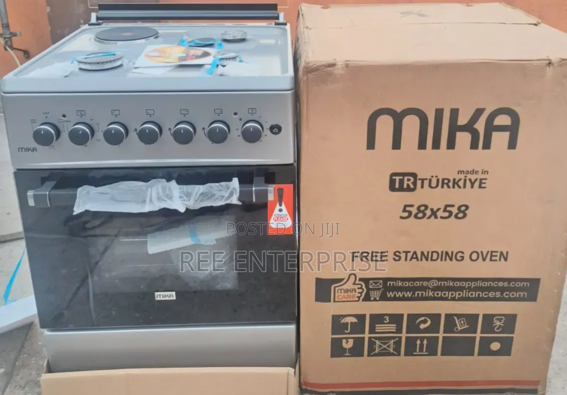 *Silver Mika  Cooker 58 X 58 3 Gas + 1Electric  With Electric Oven*