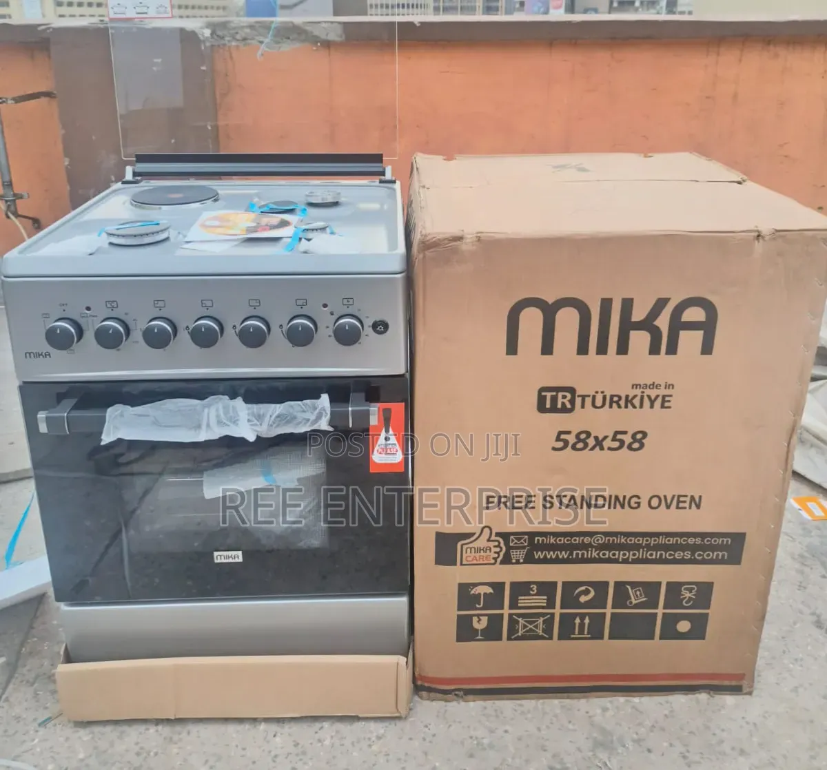 *Silver Mika  Cooker 58 X 58 3 Gas + 1Electric  With Electric Oven*