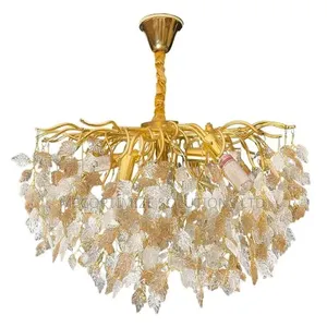 Modern Luxury Golden Tree Branch With Leaves Crystal Chandelier