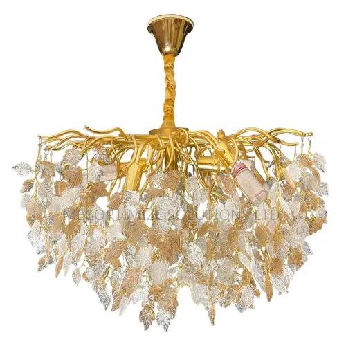 Modern Luxury Golden Tree Branch With Leaves Crystal Chandelier
