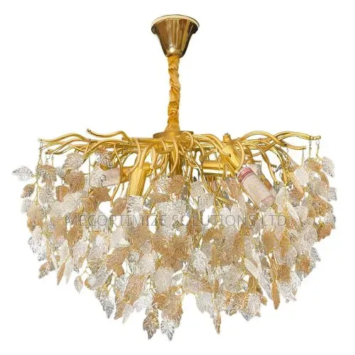 Modern Luxury Golden Tree Branch With Leaves Crystal Chandelier