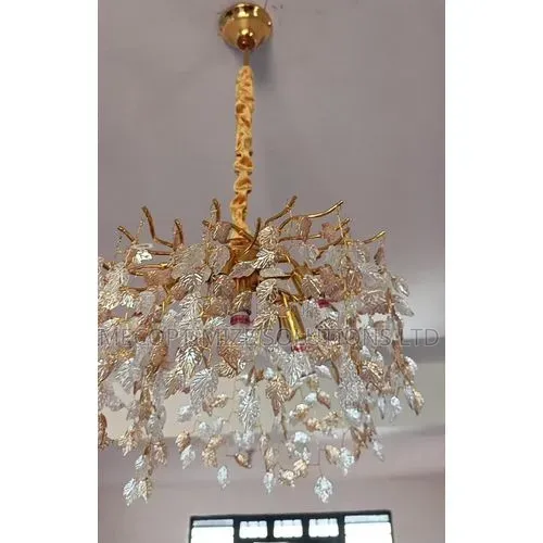 Modern Luxury Golden Tree Branch With Leaves Crystal Chandelier