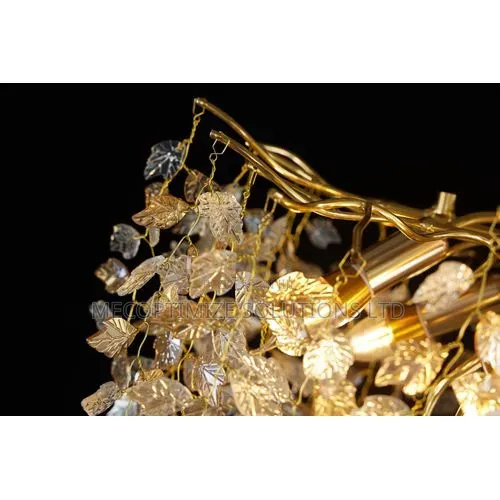 Modern Luxury Golden Tree Branch With Leaves Crystal Chandelier