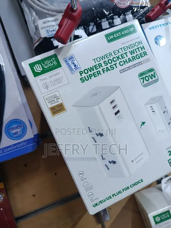 Light Wave LW-EXT-43U-3P Power Extension Tower: 4-Way Socket With 3 US