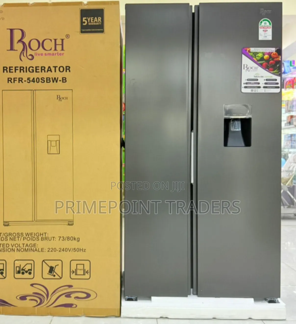 ROCH RFR-540SBW-B 439L Side-by-Side Refrigerator With Water Dispenser