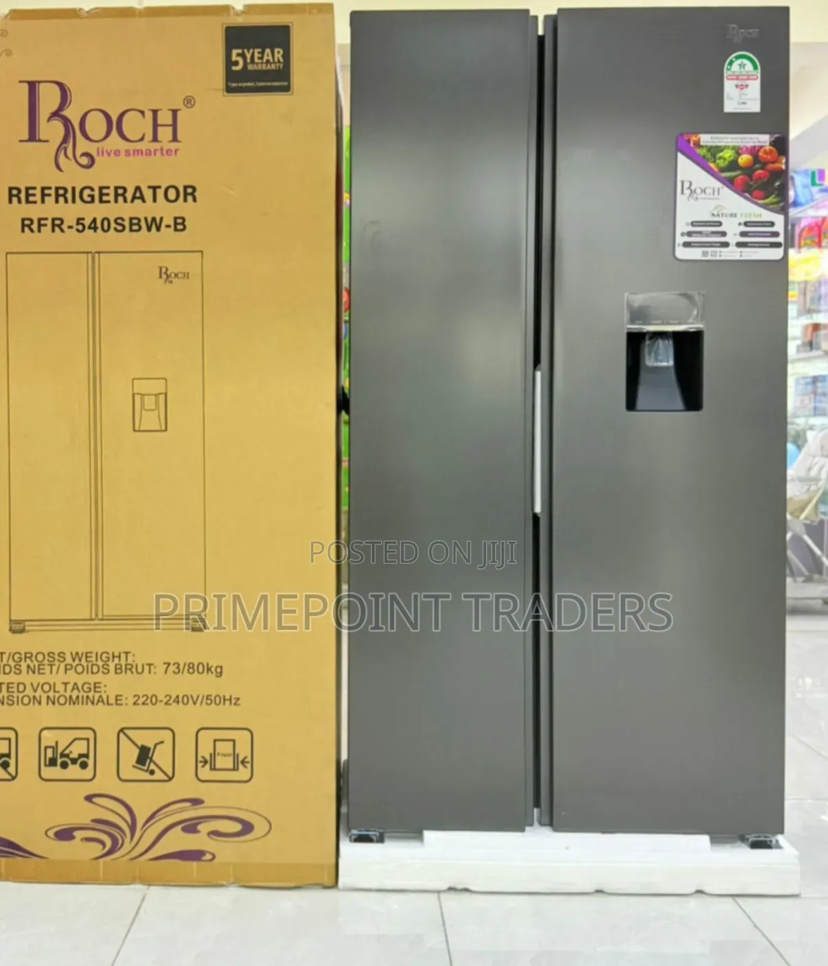 ROCH 439L Side-by-Side Fridge With Dispenser – RFR-540SBW-B