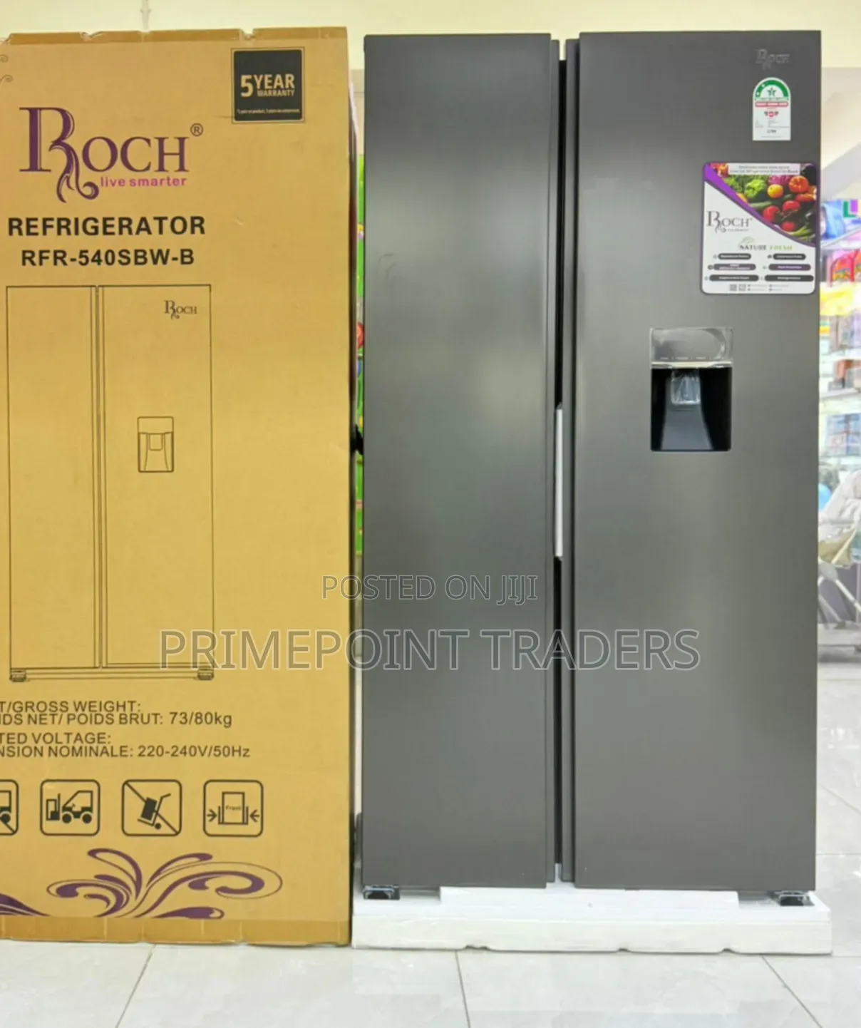 ROCH 439L Side-by-Side Fridge With Dispenser – RFR-540SBW-B