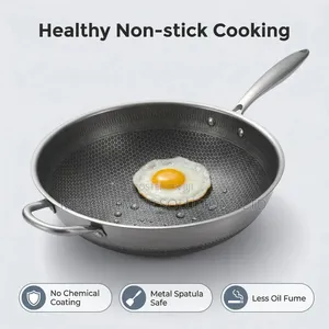 Stainless Steel Wok Pan, 28cm Nonstick Honeycomb Skillet, Cookware Pan