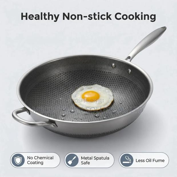 Stainless Steel Wok Pan, 28cm Nonstick Honeycomb Skillet, Cookware Pan