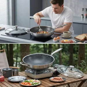 Stainless Steel Wok Pan, 28cm Nonstick Honeycomb Skillet, Cookware Pan