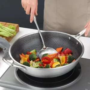 Stainless Steel Wok Pan, 28cm Nonstick Honeycomb Skillet, Cookware Pan