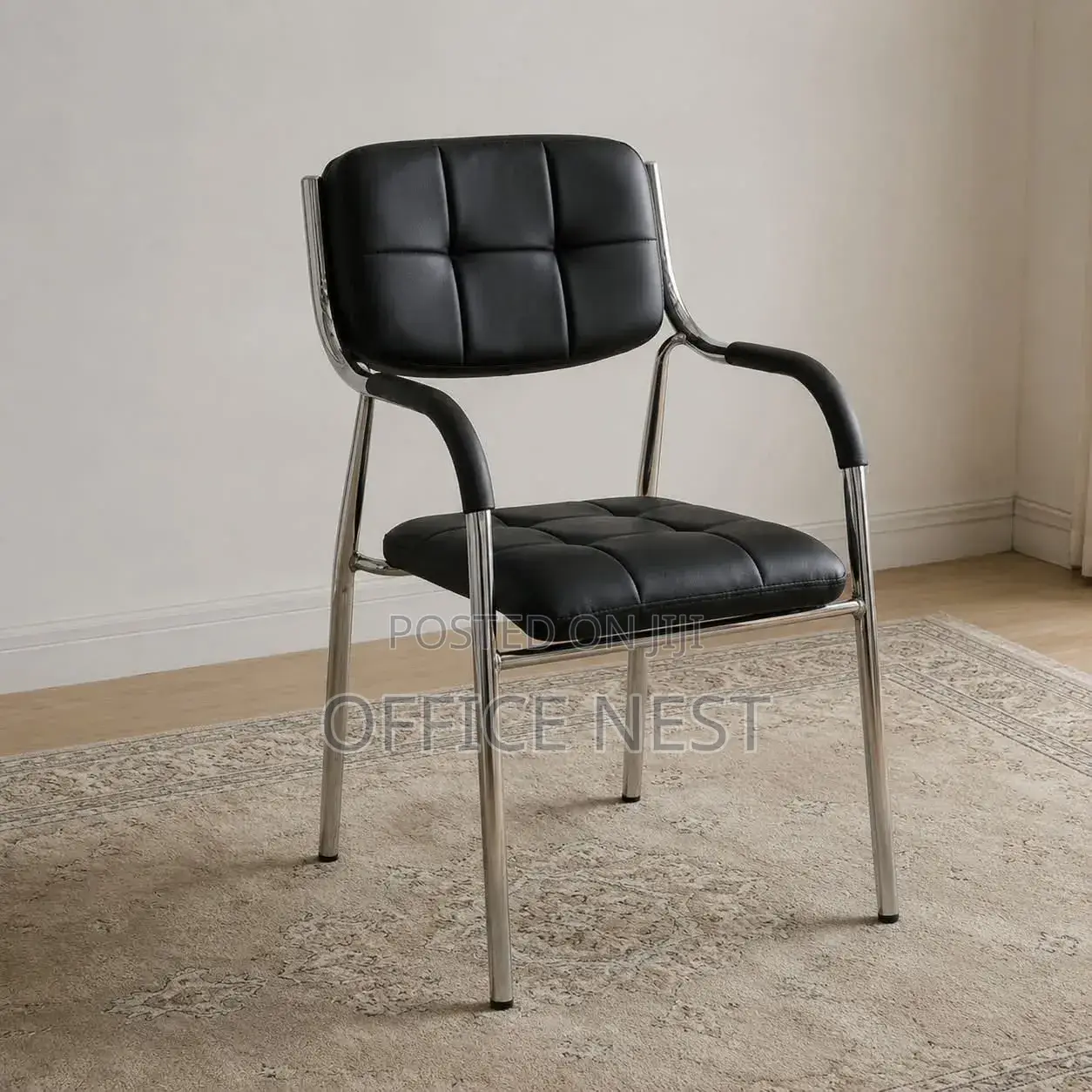 Black Leather Visitor Chair – Chrome Frame