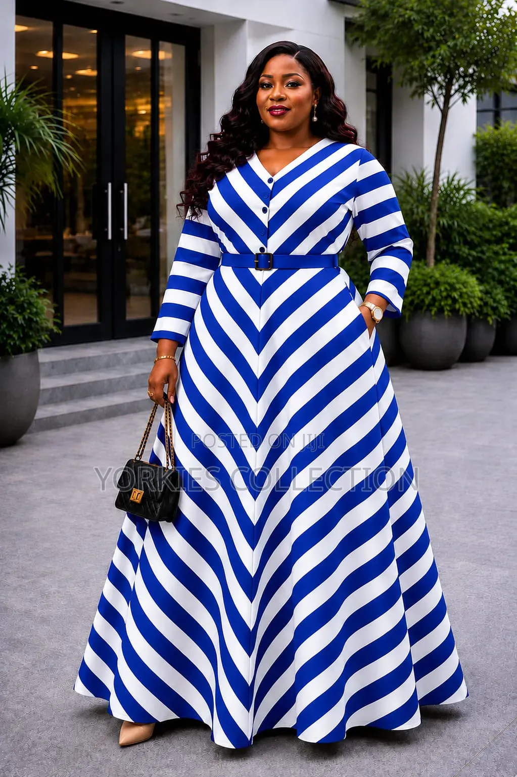 Maxi Dress With Diagonal Stripe Pattern.