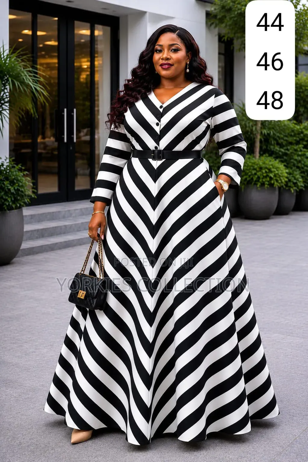 Maxi Dress With Diagonal Stripe Pattern.