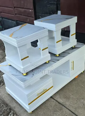 Luxury Coffee Table & 2-Stool Set – Contemporary Glass/Marble Design