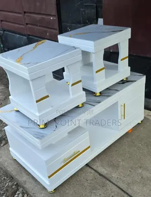Luxury Coffee Table & 2-Stool Set – Contemporary Glass/Marble Design