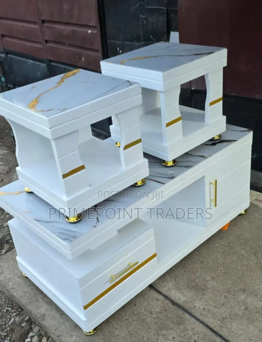 Luxury Coffee Table & 2-Stool Set – Contemporary Glass/Marble Design