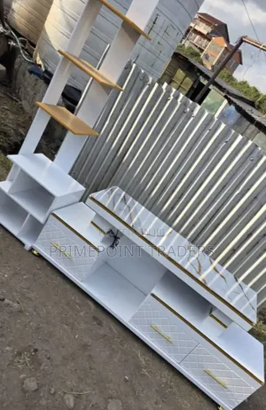 Modern TV Stand With LED Lights & Built-in Flower Decor Stand