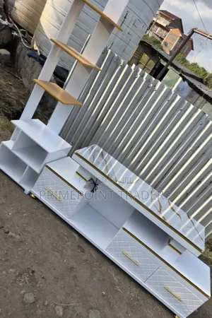 Modern TV Stand With LED Lights & Built-in Flower Decor Stand