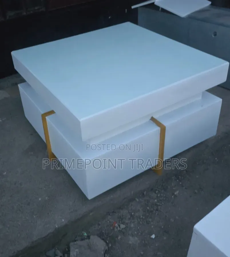 White Executive Modern Square Coffee Table – Elegant Metal Stand