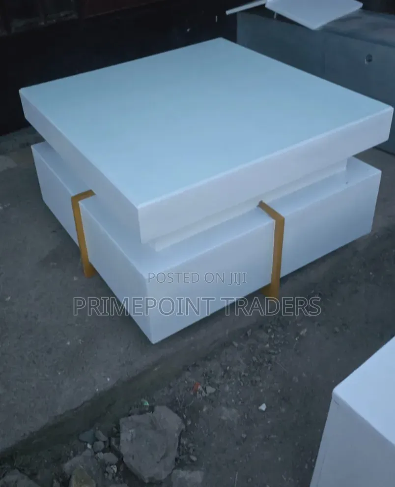 White Executive Modern Square Coffee Table – Elegant Metal Stand