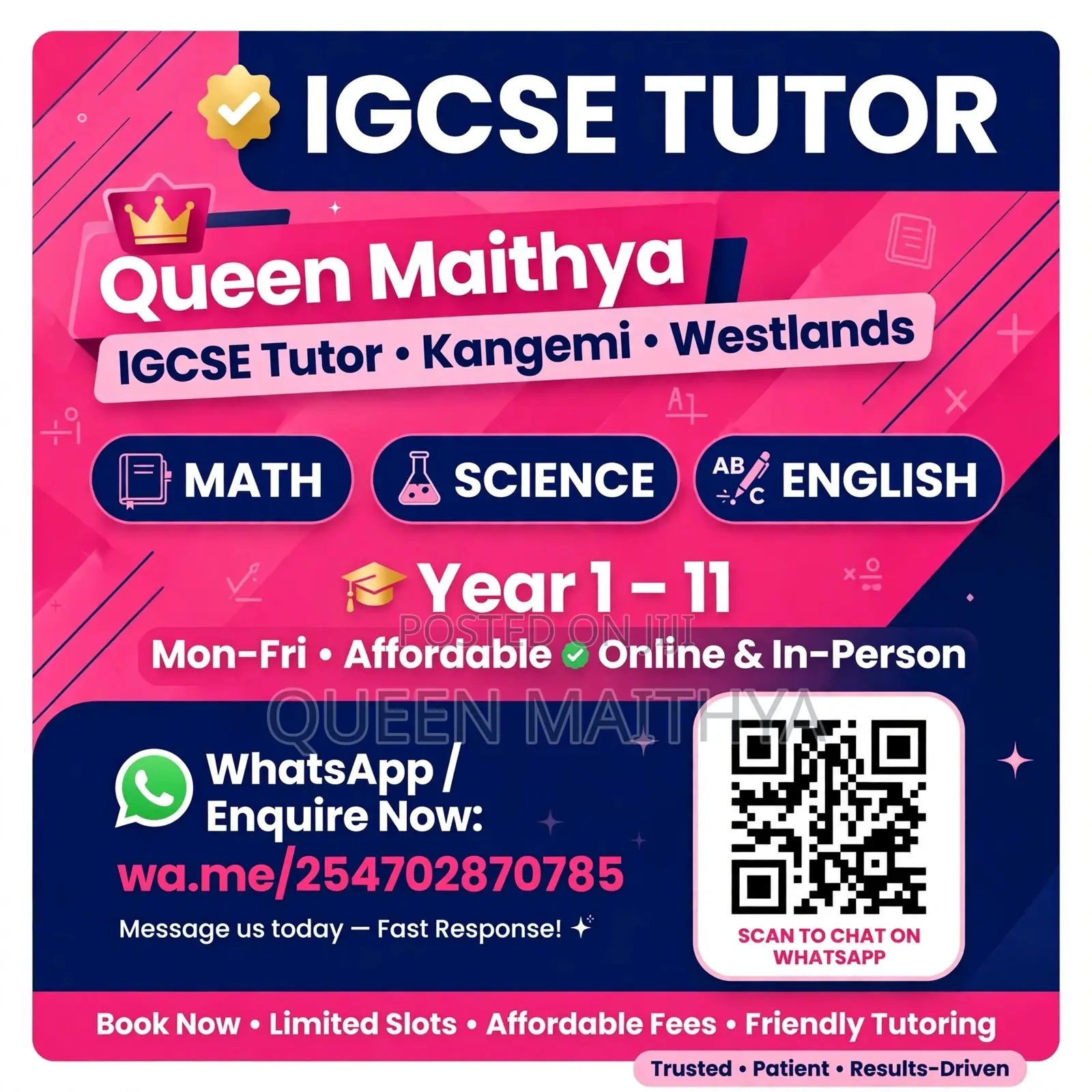 IGCSE Tutor -Math Science English -Westlands Kangemi - Year 1- 11