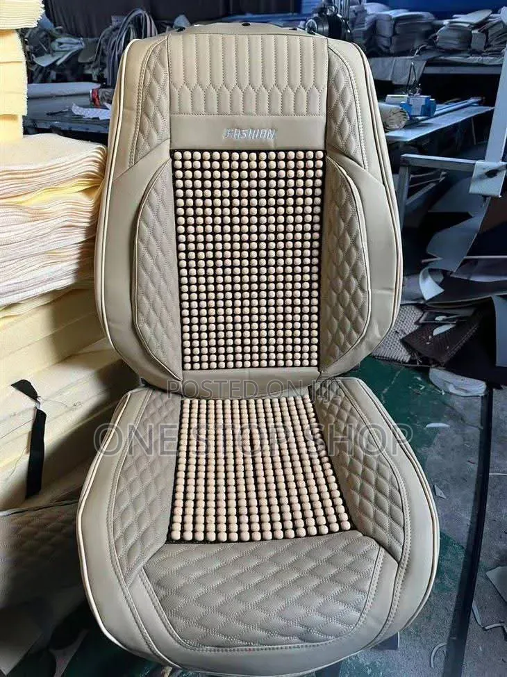 Faux Leather Seat Cover 5seater With Central Mesh Wooden Massage Beads