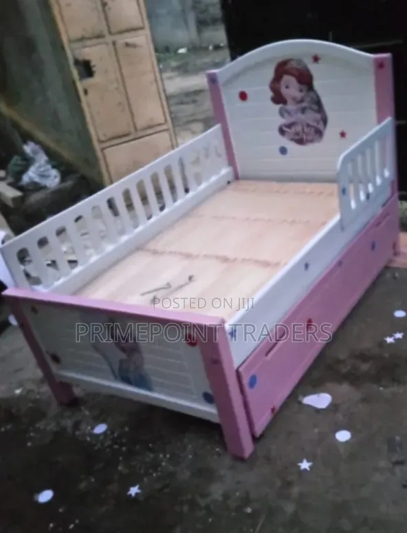 3×6 Kids Bed With Safety Rail & Underbed Cabinet Stylish & Space-Savin