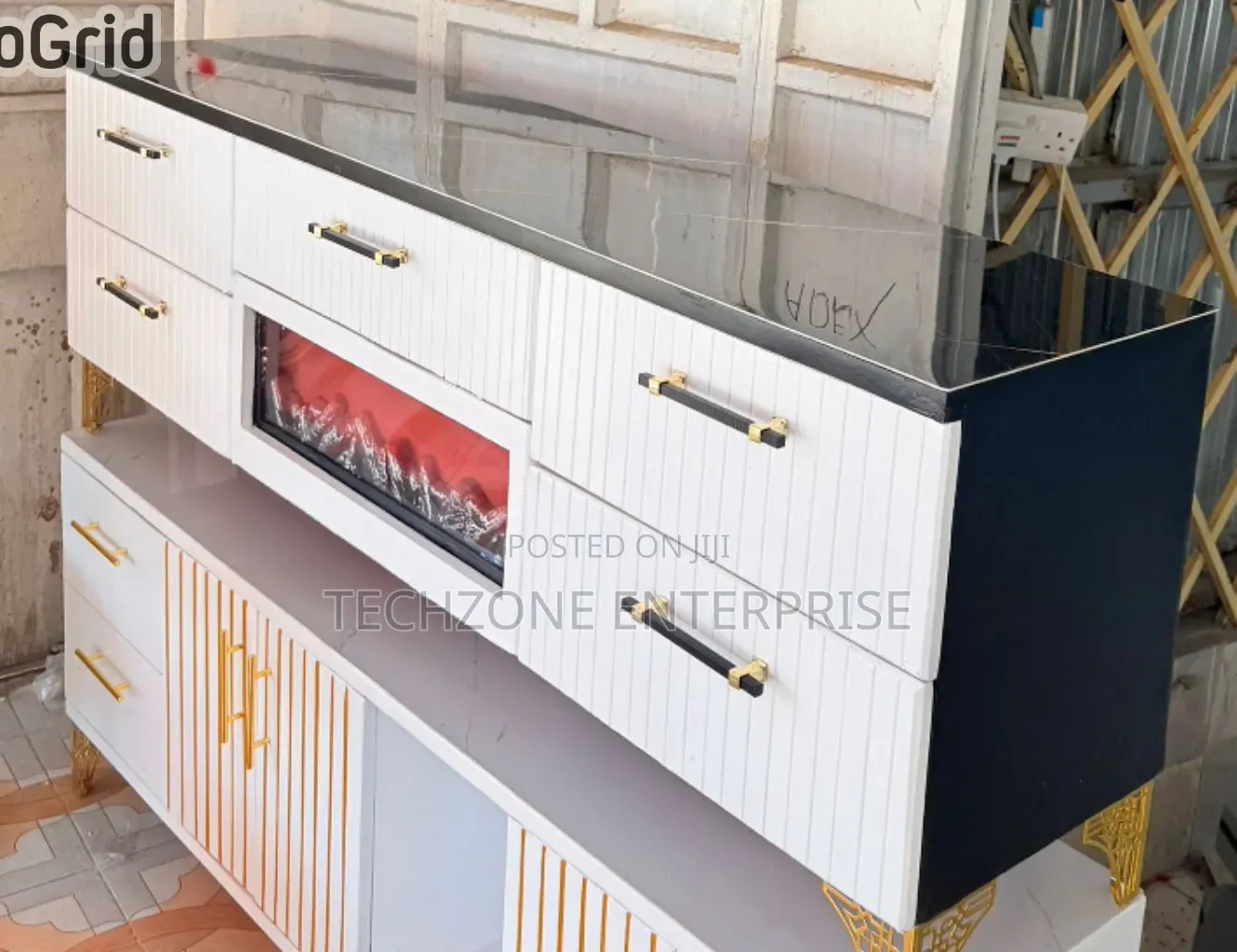 Modern Spacious Executive TV Stand With  a Functional Fire Place ,,