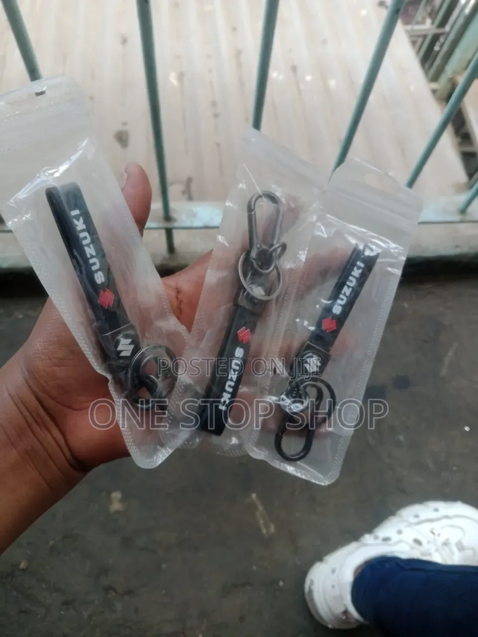 Black Leather Strap Keychain With Suzuki Logo &Text  With Metal Clip