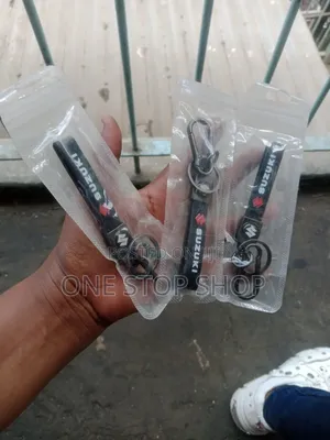Black Leather Strap Keychain With Suzuki Logo &Text  With Metal Clip