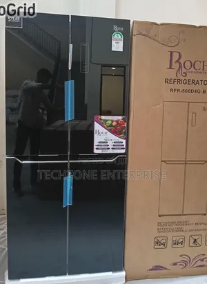 Roch 421 Litres  GLASS FOUR DOOR Refrigerator, Black ,