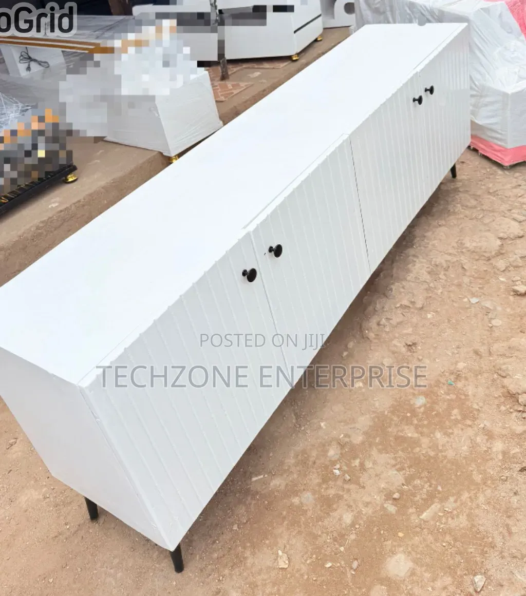 Executive Box TV Stand With Marble Top, White ,,
