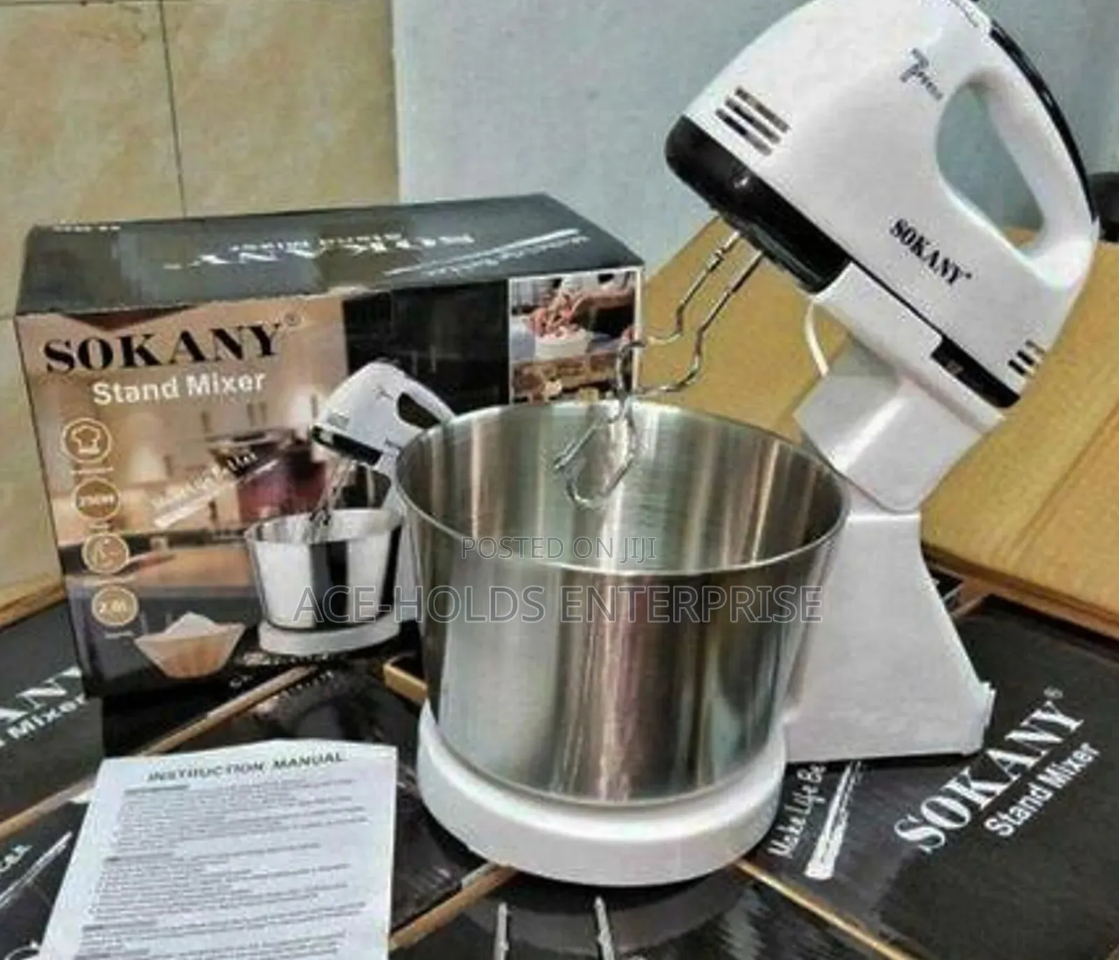 Sokany 7 Speed 250W Hand Mixer With 2 Dough Hooks and 2L Bowl